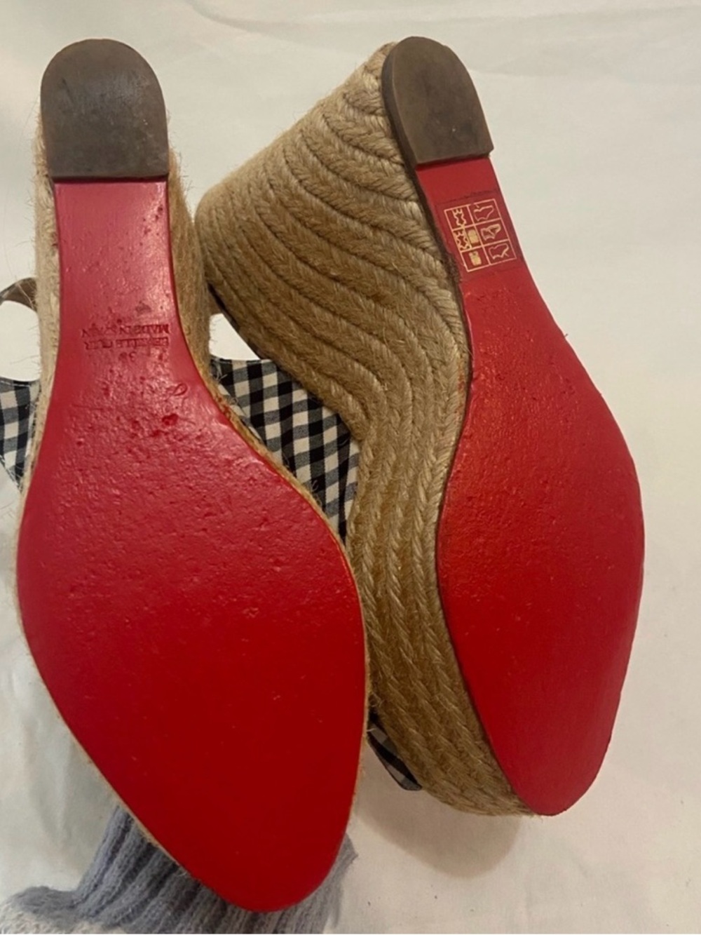 Christian Louboutin Black and White Gingham Espadrille Wedge Slingback - Picture 4 of 4